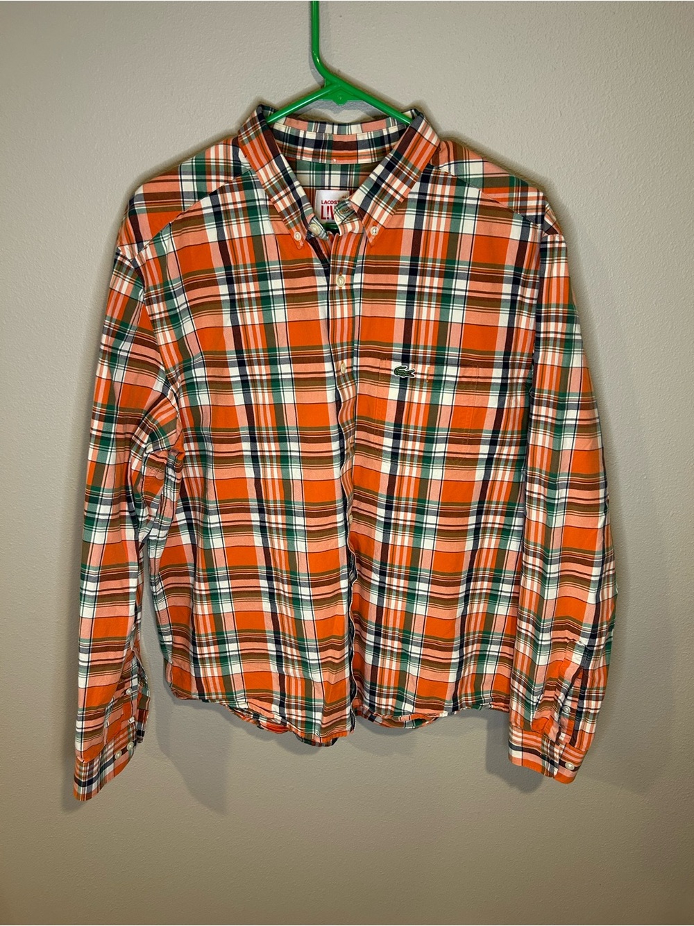 Lacoste Live Orange Plaid Long Sleeved Logo Size 44